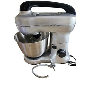 Hamilton Beach Silver Stand Mixer with Stainless Steel Bowl Whisk Dough Hook